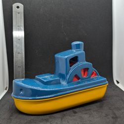 Vintage Kiddicraft Tug Boat Yellow, Blue , Red 