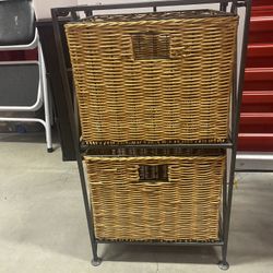 Wrought Iron 2 Wicker Drawer Cabinet Shelf Storage 
