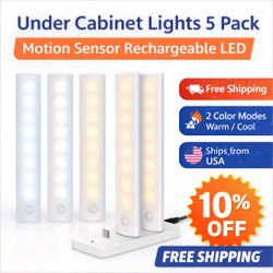 Under Cabinet Lights 5 Pack Motion Sensor Rechargeable LED 2 