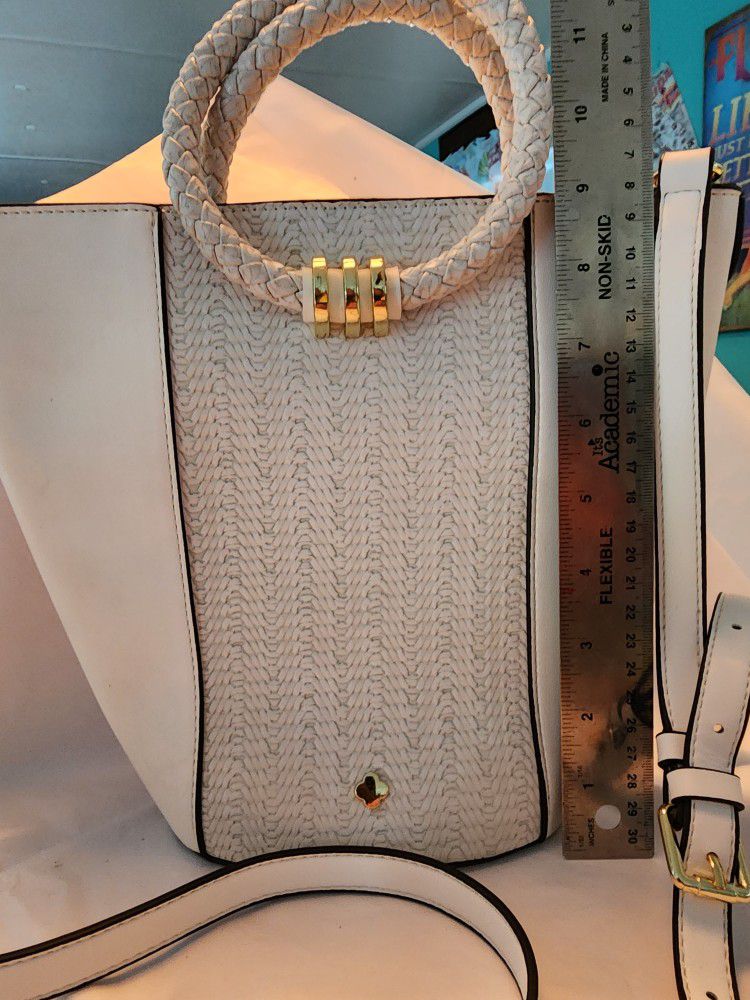 White Shoulder Bag With Braided Carry
Handles
