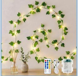 Ivy Vines with Lights with Remote, 13 Ft 40LED Artificial Green Leaf String Lights USB/Battery Operated, Fake Vines for Bedroom Wall Aesthetic, Dorm, 