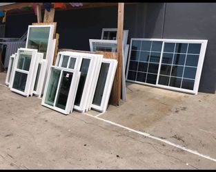 Lot of White Vinyl Windows and doors Various Sizes