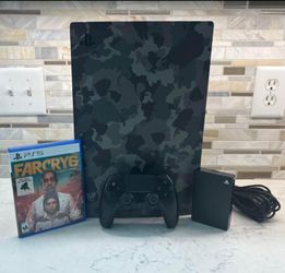 Camo PS5 Disk-Free Bundle w/ Black Dual Sense Controller, 4TB External Hard Drive, and Farcry 6 Game