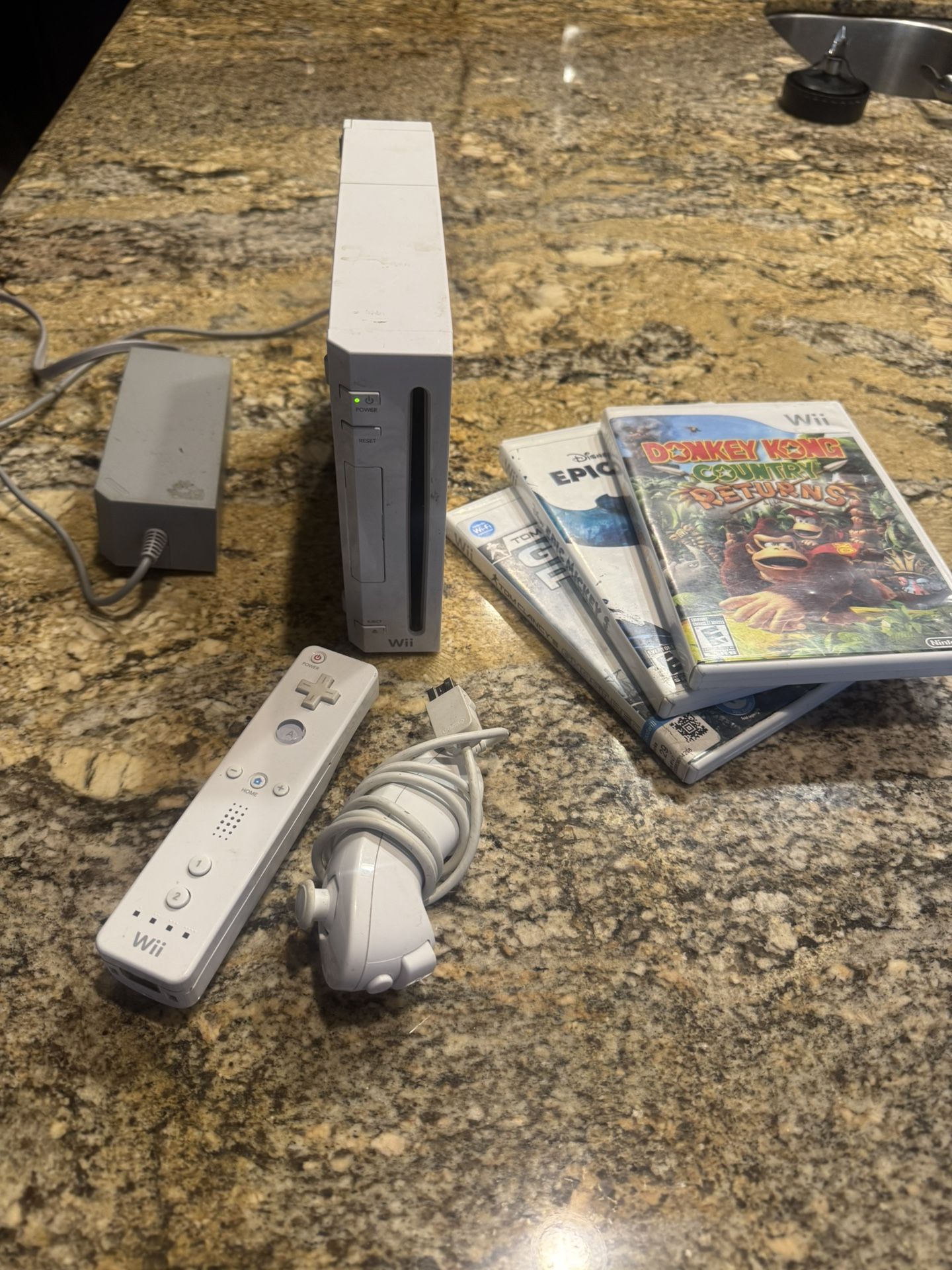 Nintendo Wii With Controller Nunchuck And 3 Games - Will Include Sensor And AV