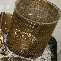 VINTAGE ORNATE 24K GOLD PLATED MATSON ORMOLU FILIGREE TRASH CAN GARBAGE CAN VANITY BATHROOM DECOR