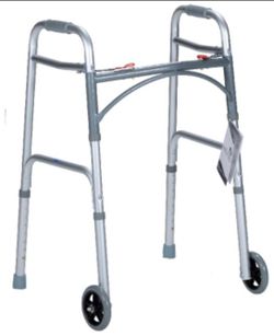 "DMECARE" JUNIOR TWO BUTTON FOLDING WALKER W/ 5" WHEELS