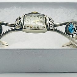 Vintage Hamilton watch sterling silver navajo cuff 