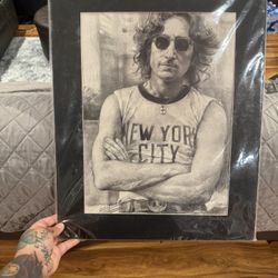 Vintage Black Border John Lennon Art Sketch by Nan Haiyan New New York