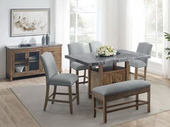 Grayson 5-Piece Marble Top Counter Storage Dining Set-NO BENCH INCLUDES