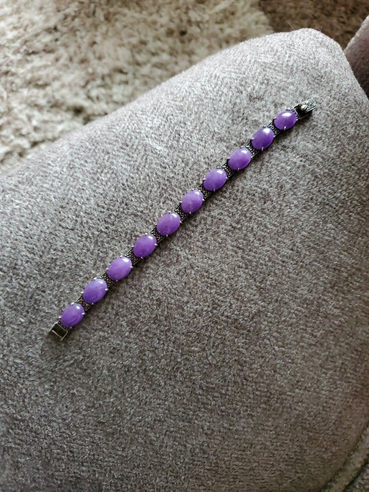 .925 Silver Amethyst Large Bracelet
