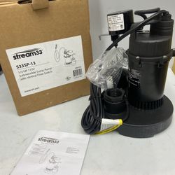 Stream33 1/3 HP Sump Pump Vertical Float Switch S33sp-13 New 