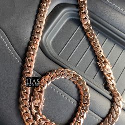 New 18k Rose Gold Filled Cuban Link Chain And Bracelet 