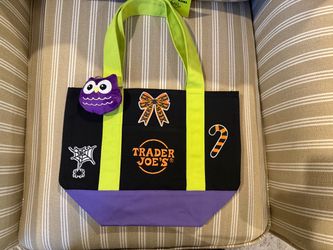 Trader Joe’s Halloween Mini Tote Bag Custom Patches + Keychain NWT