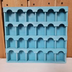 Arched 24 Cubby Shelf Blue Wood Display Organizer Storage Wall Mount 13"W 12"T