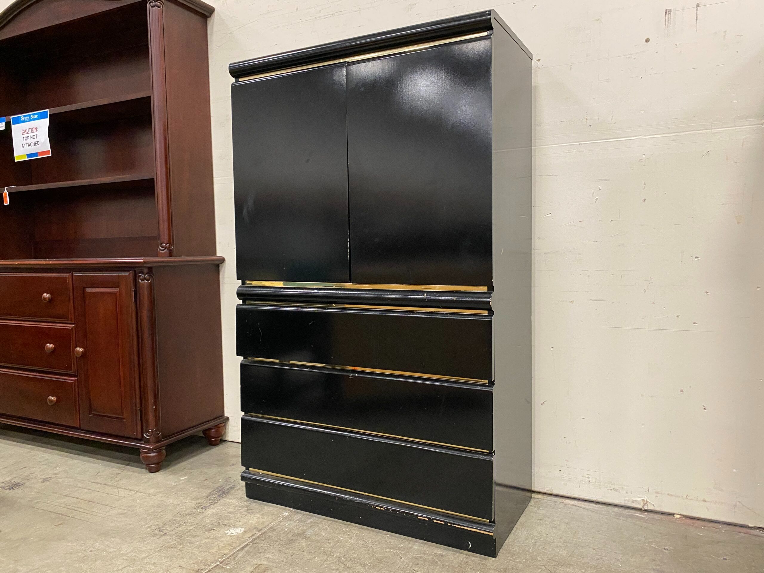 BROYHILL Premium Collection Black Lacquer Armoire with Brass Accents