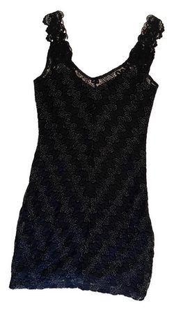 Free People Foiled Again Black Metallic Treaded Lace Bodycon Dress Black Size M