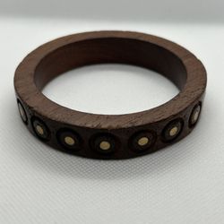 Stylish Vintage Wooden Bracelet w/ Gold-tone Accents