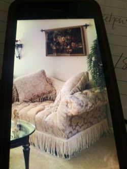 Cream & tan loveseat/with matching pillows