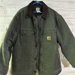 Vintage XL Carhartt,, Green With Brown Collar 