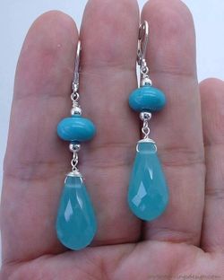 925 Sterling Silver, Handmade Faceted Sky Blue & Turquoise Blue Earrings