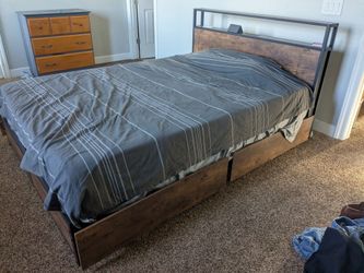 Queen-Sized wood and metal bed frame