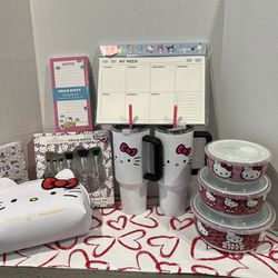 Hello Kitty items tumbler, tupperware,makeup brushes,planner