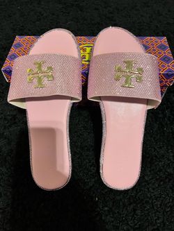 Tory Burch Pink Crystal Slide Sandals