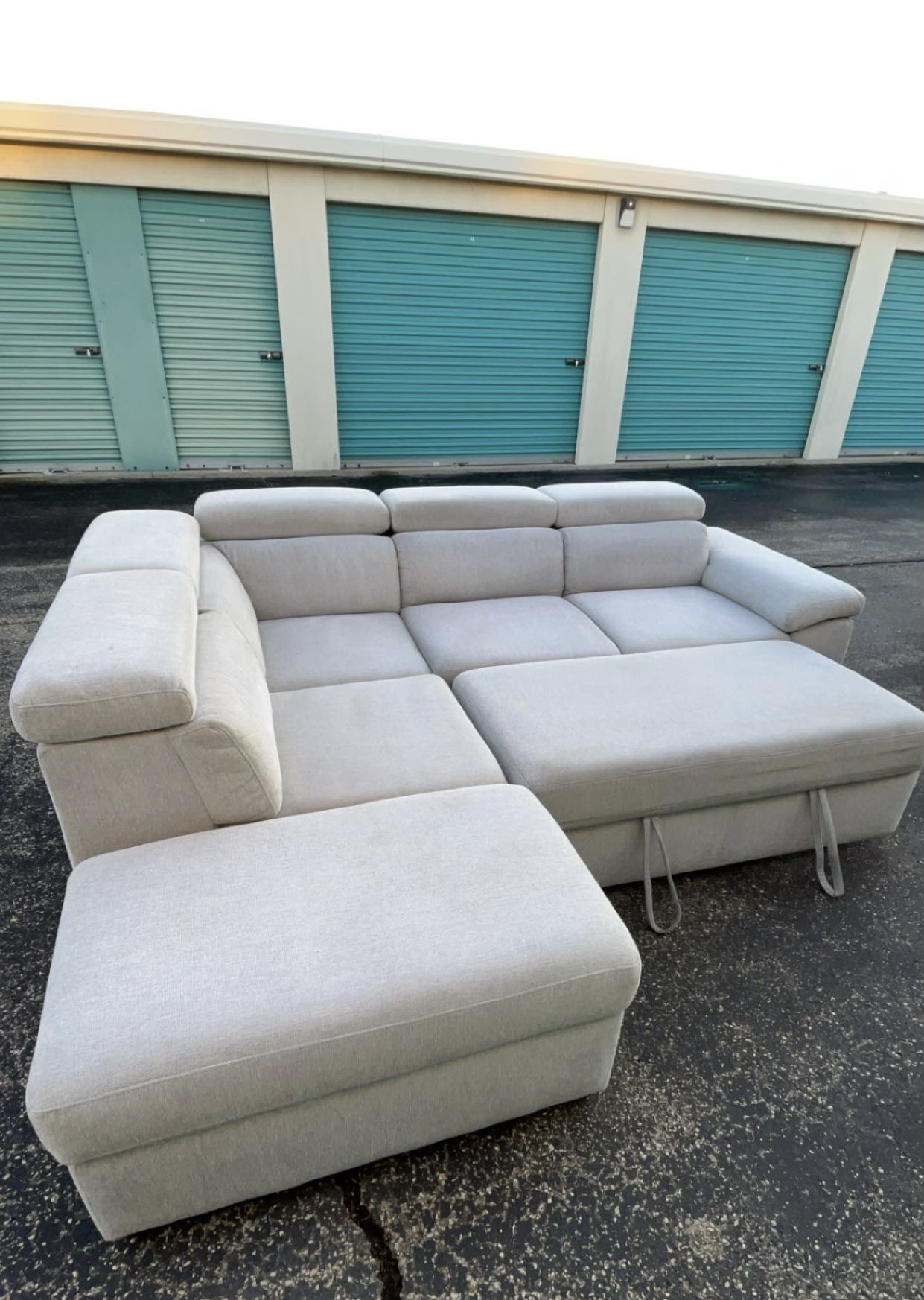 Grey Sectional With Pull Out Bed & Ottoman!