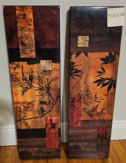 Asian-Inspired Wall Art Panels Set of 2