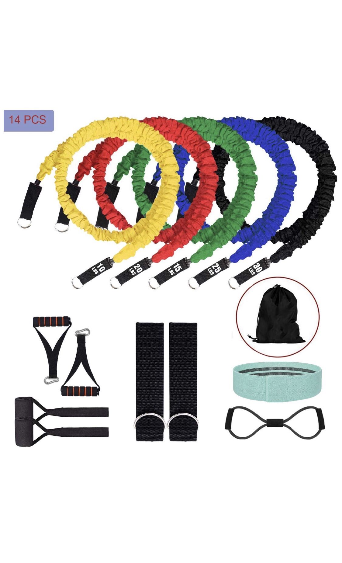 Daying 14 PCS Resistance Bands with Handles, Stackable Exercise Bands Kit, Nylon Sleeves Anti-Break Fitness Extreme Workout Equipment Set Total-Body