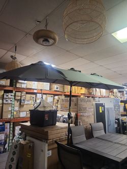 Outsunny
9.7 ft. Double Sided Patio Umbrella in Gray, Large Outdoor Market Umbrella with LED Solar Light, Tilt and Crank