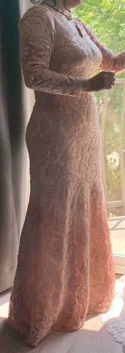 Tadashi Shoji Blush Lace Long Sleeve Dress_ pink_ rose gold trim