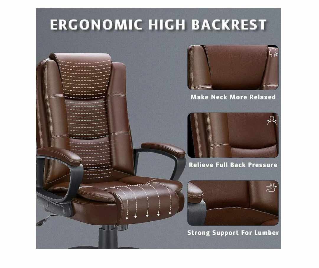 Office Desk Chair, Big and Tall High Back Managerial Executive Computer Chair, Ergonomic Height Adjustable PU Leather Chairs with Cushions Armrest for