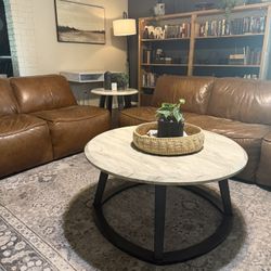 Modern Coffee Table & End Table Set — Faux Marble — Excellent Condition