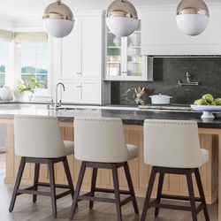 26 Inch Bar Stools Light Gray Swivel Counter Stools with Back