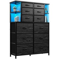 New Tall Dressers for Bedroom with 12 Fabric Drawers and Open Shelves White Dressers & Chests of Drawers with LED Lights, Metal Frame