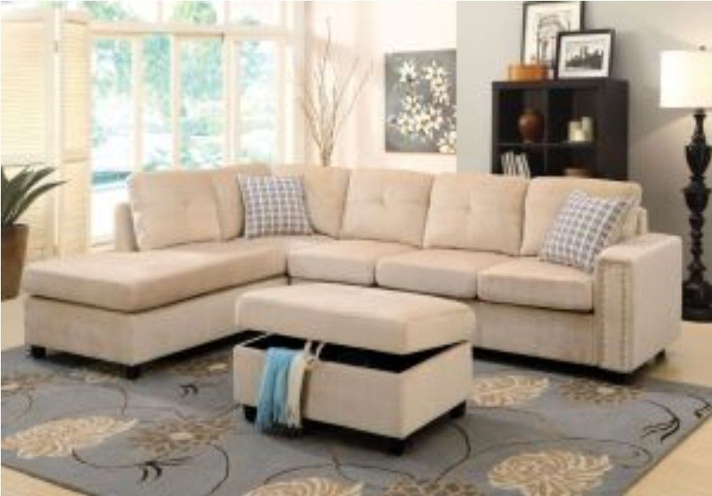 Brand New Tan Velvet Sectional/Couch In Box 111