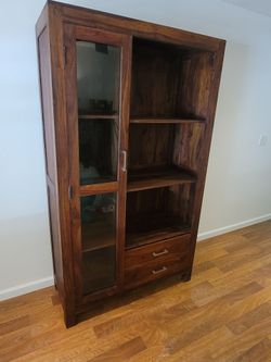 Hardwood Bookcase Cabinet with Glass Door (2 available)