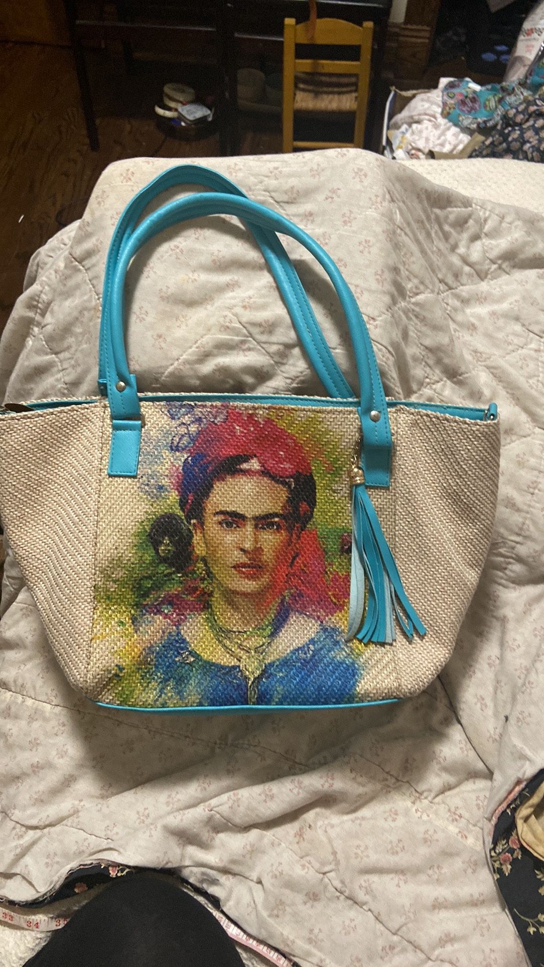 Frida Shoulder Bag Woven Large  Lined Turquoise 