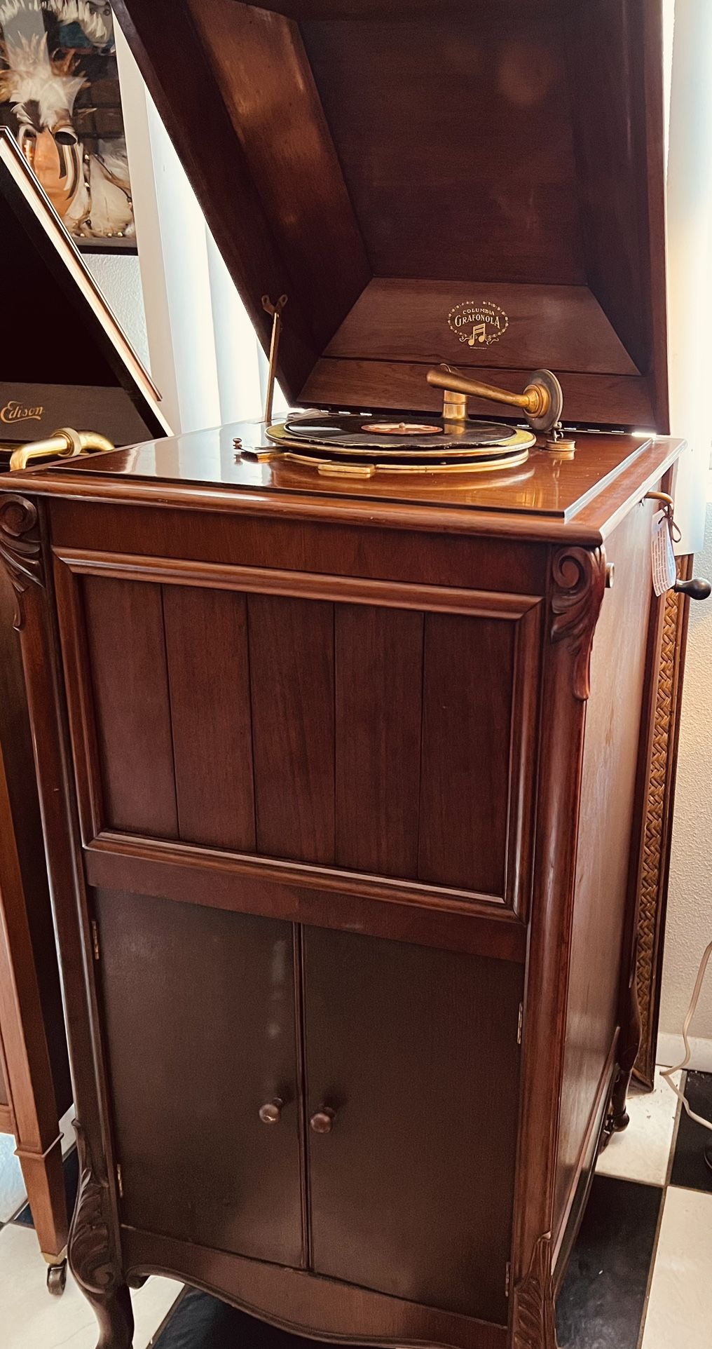 Vintage 1914 Columbia Rare Grafonola Crank Floor Model Phonograph.