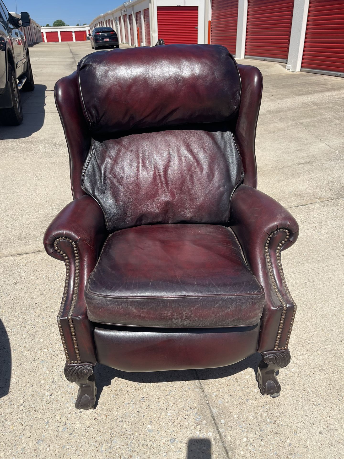 Leather Wingback Recliners (2) Burgundy