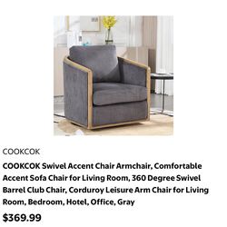 Modern Swivel Accent Chair – Gray Corduroy –New