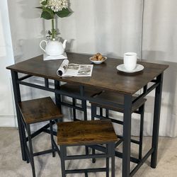 Rustic Industrial 5 Piece Breakfast Bar PERFECT FOR NOOK OR STUDIO!