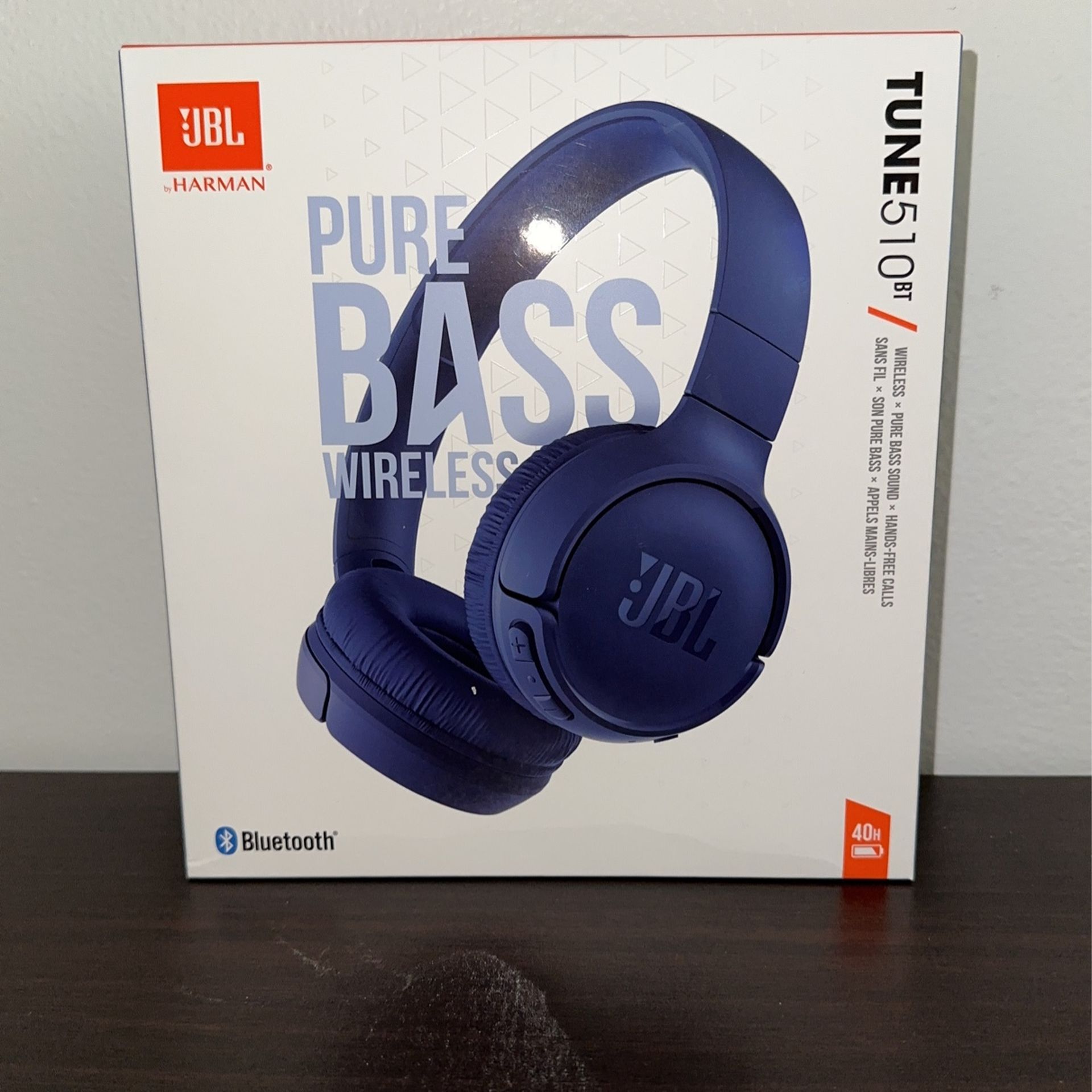 JBL Tune 510BT Wireless On-Ear Headphones with Purebass Sound - Blue, Medium