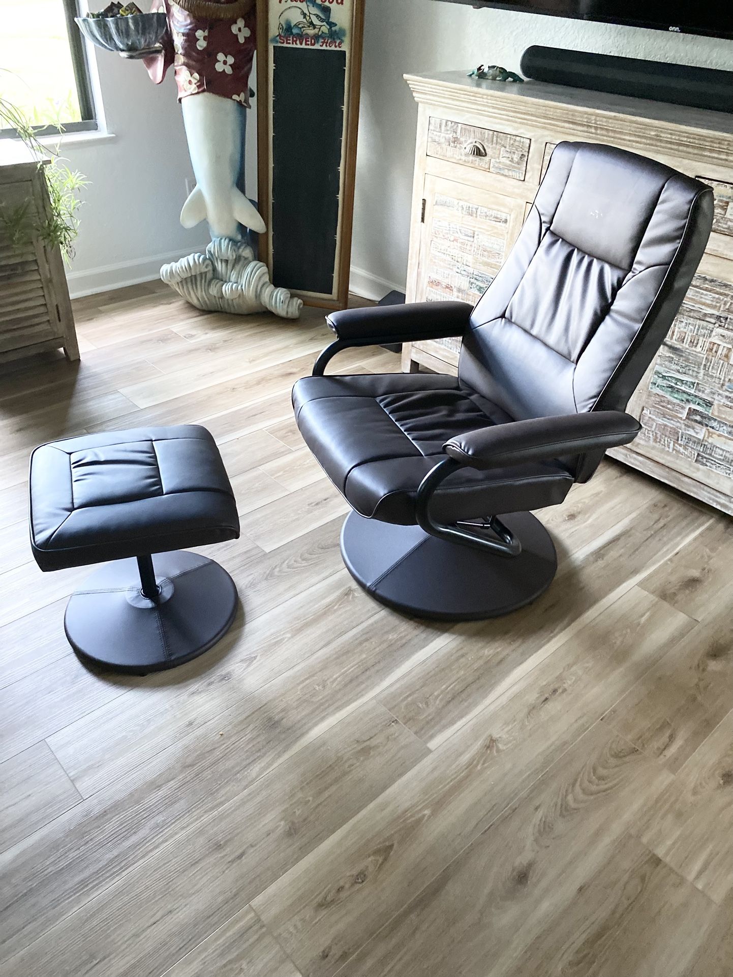 Brown Recliner Swivel Chair And Ottoman