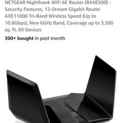 NETGEAR Nighthawk WiFi 6E Router (RAXE500)- Security Features, 12-Stream Gigabit Router AXE11000