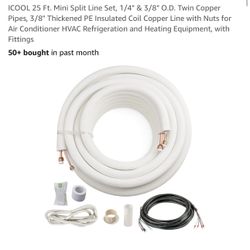 ICOOL 25 Ft. Mini Split Line Set, 1/4" & 3/8" O.D. Twin Copper Pipes, 3/8" Thickened PE Insulated Coil Copper Line with Nuts for Air Conditioner HVAC 