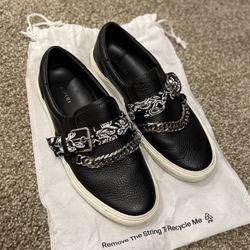 AMIRI BLACK LEATHER BANDANA CHAIN SLIP ON SNEAKERS WITH THEREALREAL BAGS