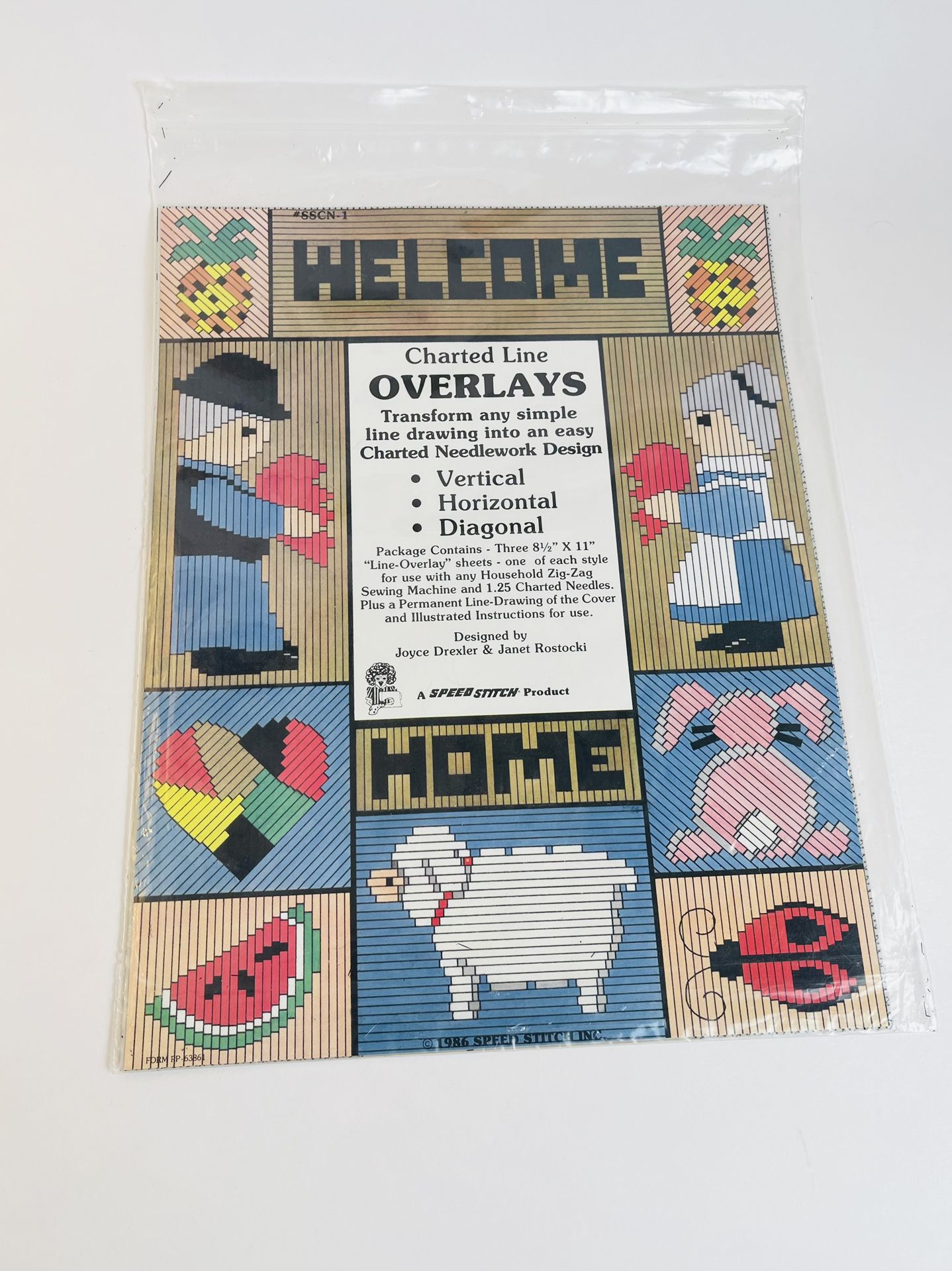 Charted Line Overlays 1986 Sewing Machine Needlework Welcome Home Speed Stitch