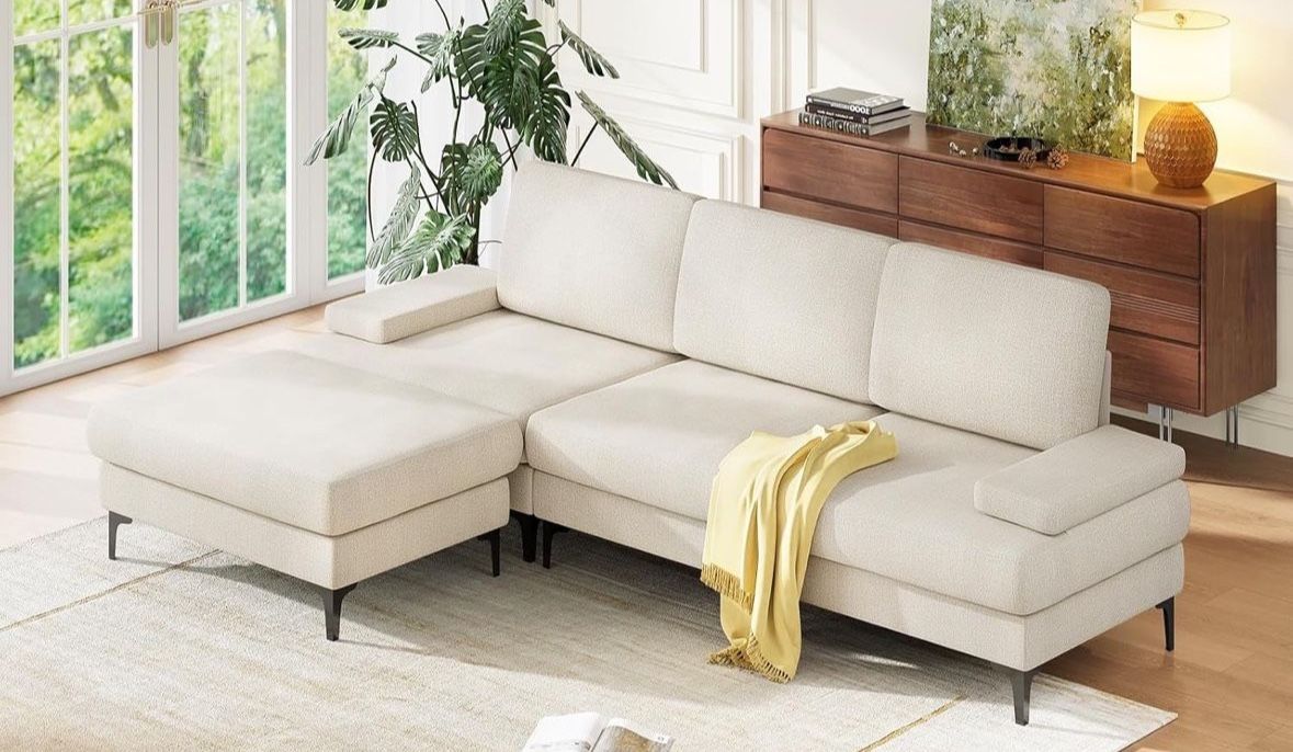 NEW Sectional Couches for Living Room, 96" Chenille Modern L Shaped Couch with Ottoman, Deep 4 Seater Sofas for Living Room, Sectional Sofa for Bedroo